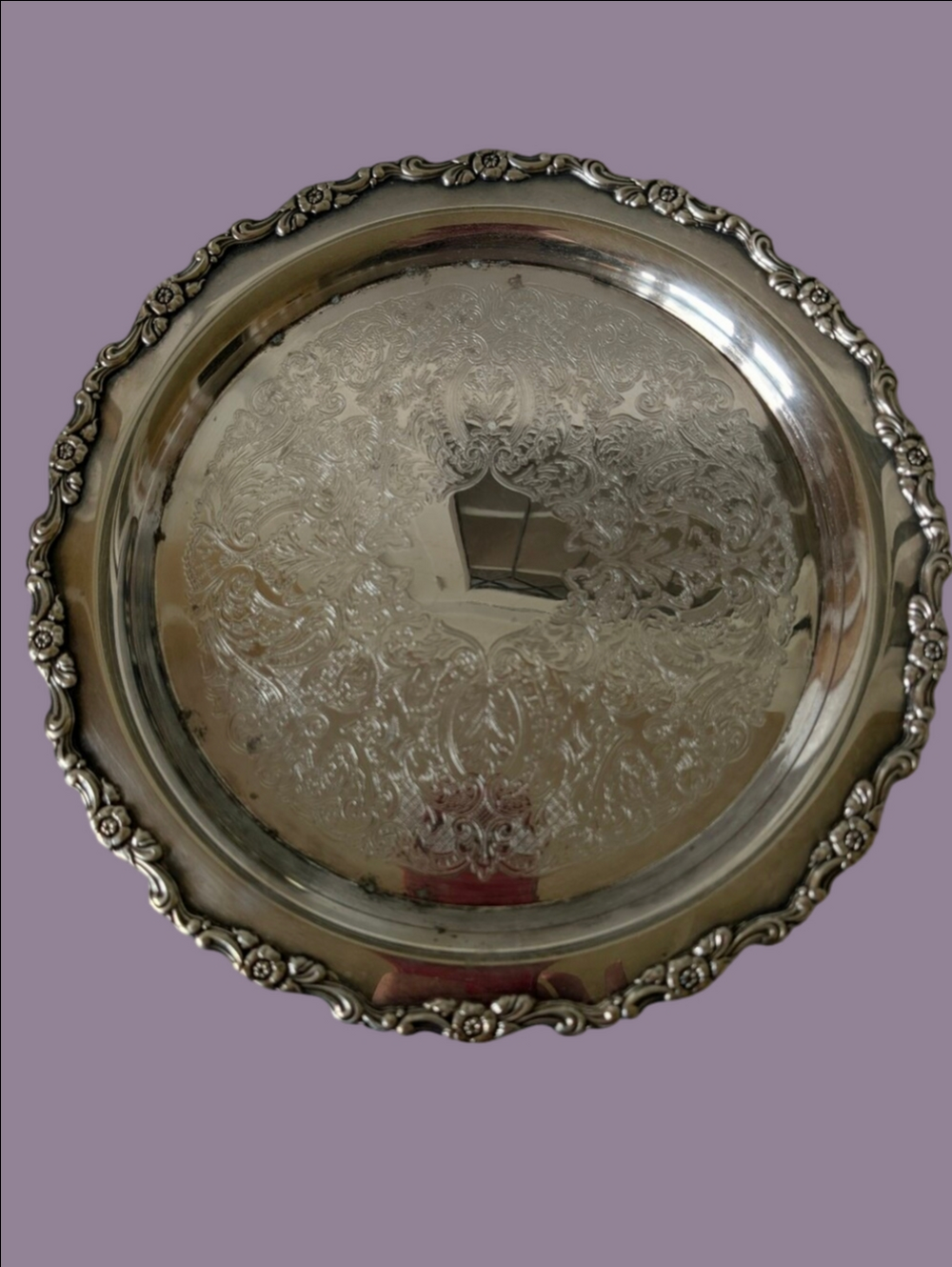 Vintage Silver Plate Ornate Silver Serving Tray - Silver